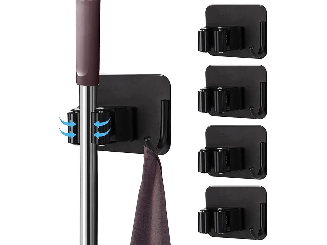 Soporte Para Escobas, 4 Piezas, Acero Inoxidable Autoadhesivo, Organizador De Pared Con Ganchos Para Baño, Cocina Y Jardín.