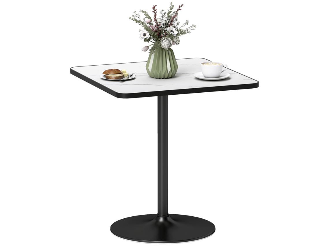 Mesa de comedor cuadrada de 70x70 cm con efecto mármol blanco.
