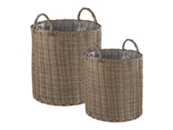 Conjunto De 2 Vasos De Vime Beliani Bitola De Ratan Sintético Castanho 48x48x63