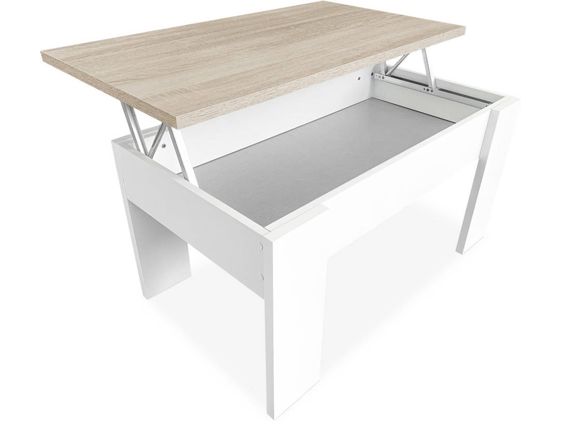 Mesa de Centro DUÉRMETE ONLINE Elevable (Blanco - 90 x 50 x 46-57 cm - Madera)