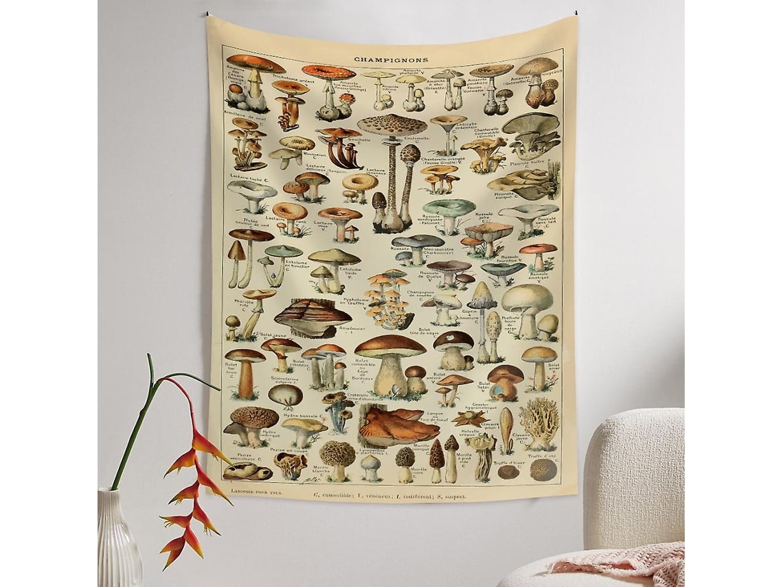 Rebe-manta De Pared Con Hongos Y Plantas Botánicas Arte Boho Decoración 150x200cm