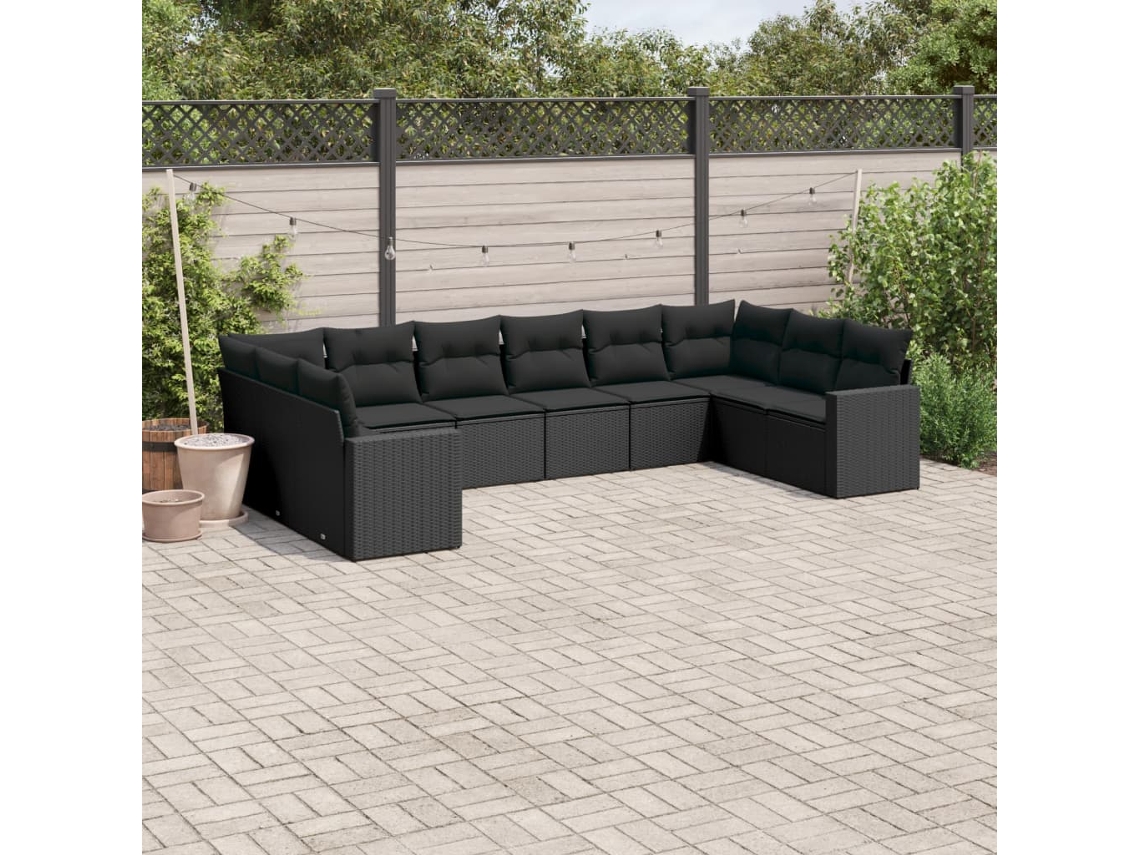 Conjunto de sofás de jardín de 10 piezas DKD Home Decor con cojines de mimbre negros
