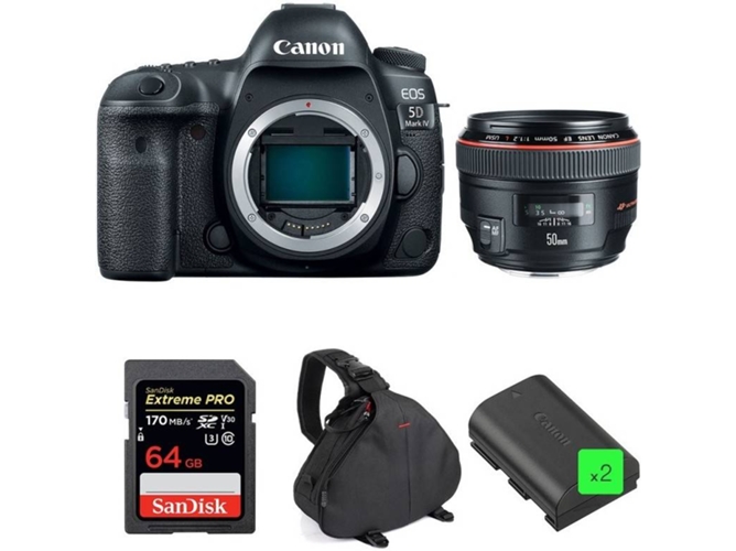 Kit Cámara Reflex CANON EOS 5D Mark IV + EF 50mm f/1.2L USM + SanDisk 64GB + 2 LP-E6N + Bolsa