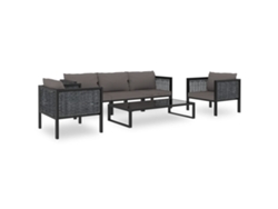 Pcs Conjunto Lounge De Jardim C/ Almofadões Vime Pe Antracite Dkd Home Decor