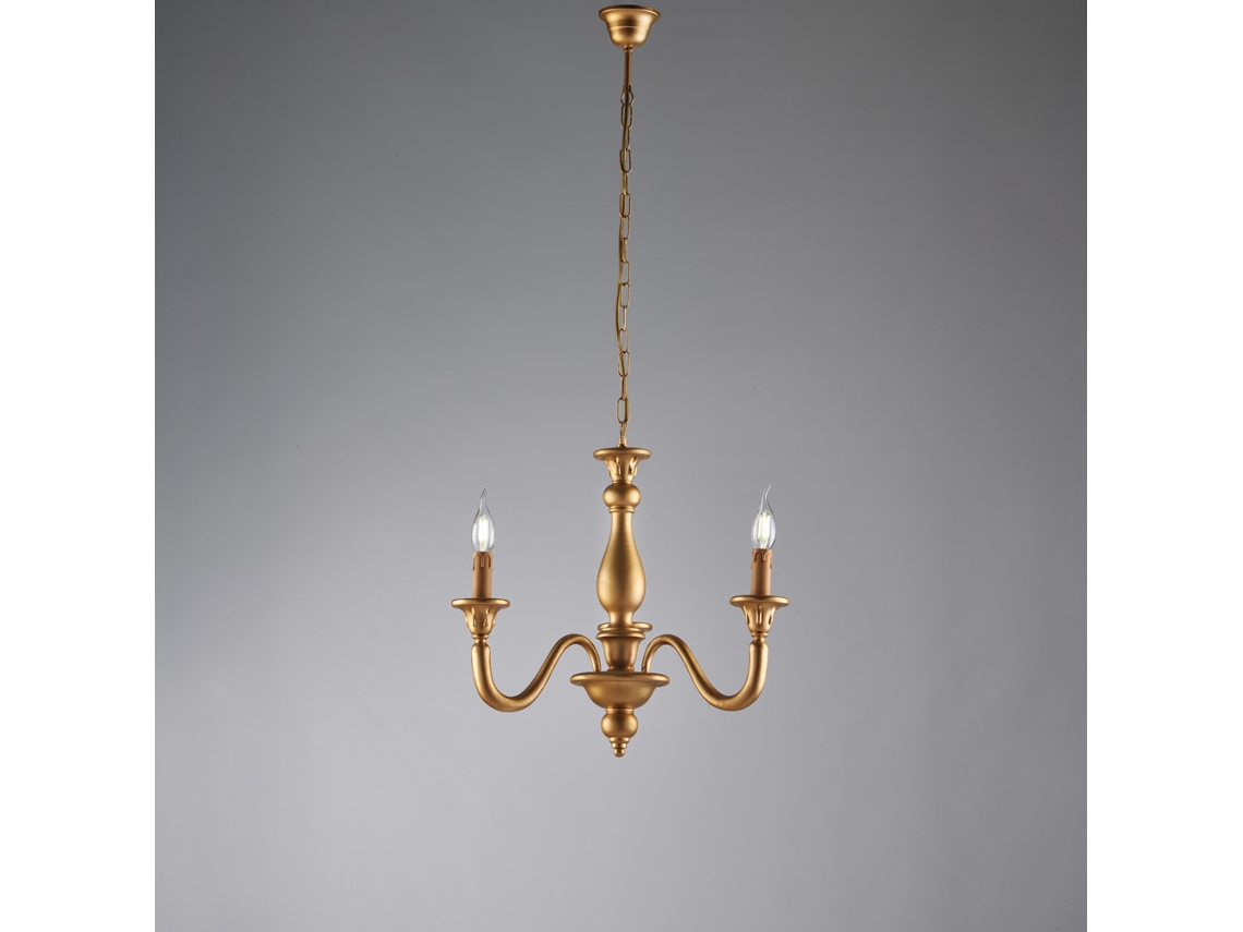 Lucca - Araña Antigua De Madera Dorada 3 Luces 108 - Ø41 - Bl271-3-or