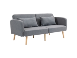 Sofá Convertible De 3 Plazas Con Mecanismo Clic-clac, Respaldo Reclinable Y Reposabrazos Ajustables, Tapizado En Tela Gris Efecto Lino.