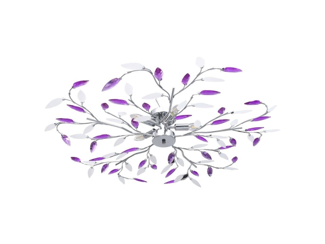 Lámpara Luminária Techo Brazos Hojas de Cristal Acrílico 5 E14 Morado