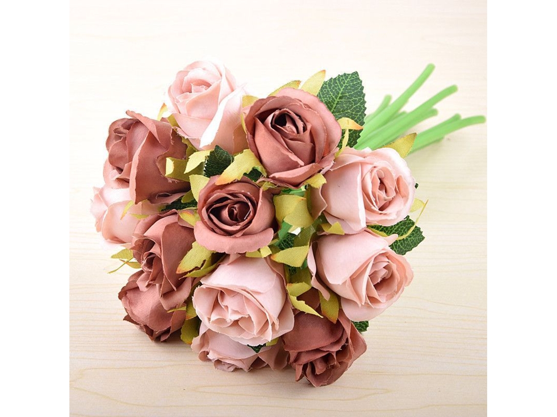 2 ramos de rosas artificiales marrones, 12 ramos decorativos para bodas, hogar y oficina.