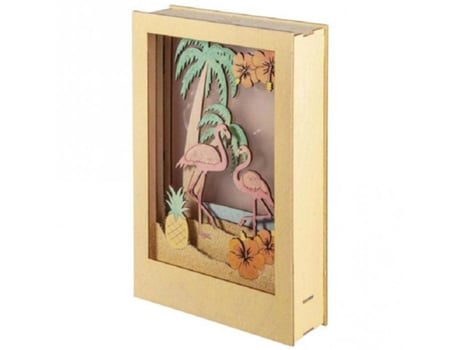 Marco de madera con escena 3D - 20 x 30 x 6,7 cm - Flamingo