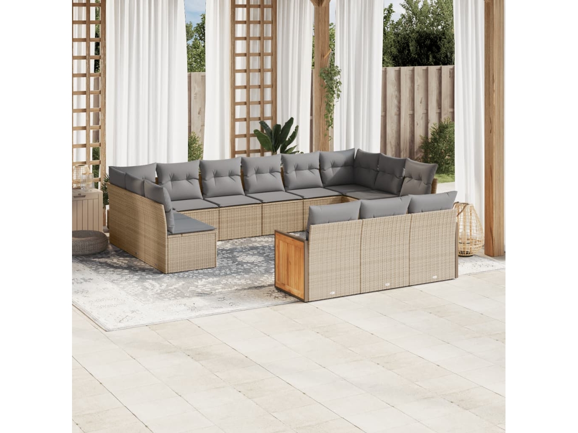 Conjunto de sofá de jardín de 13 piezas con cojines, mimbre sintético beige, Dkd Home Decor