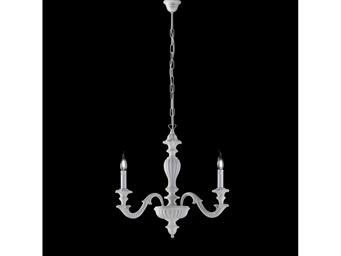Leonardo - Lámpara De Araña Shabby De Madera Blanca 3 Luces 117 - Ø43 - Bl180-3-bco