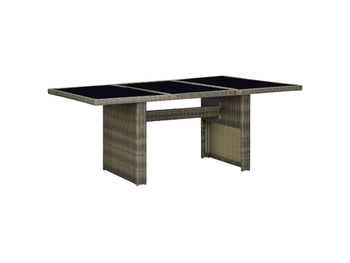 Mesa De Jardín De Ratán Sintético Marrón Y Vidrio Templado