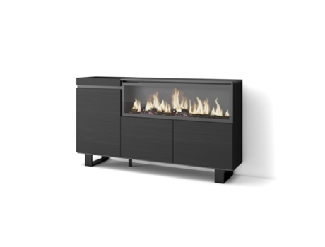 Aparadores para salón, 160, 3 Puertas, Chimenea eléctrica XXL, Diseño industrial, Negro SKRAUT HOME