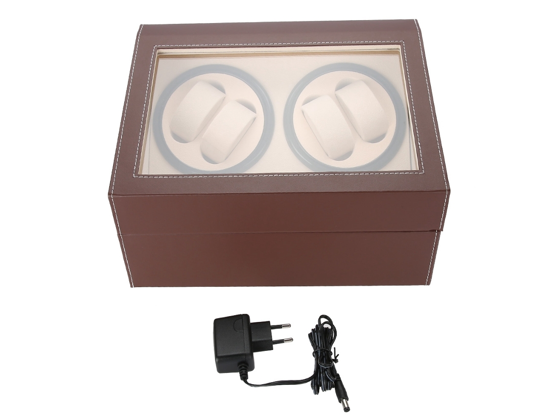 Caja giratoria automática para 4 relojes con 6 compartimentos, marrón