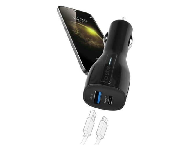 Cargador de coche SBS USB y salida USB tipo C