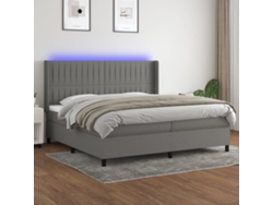 Cama Box Spring Colchón Y Luces Led Tela Gris Claro 200x200 Cm