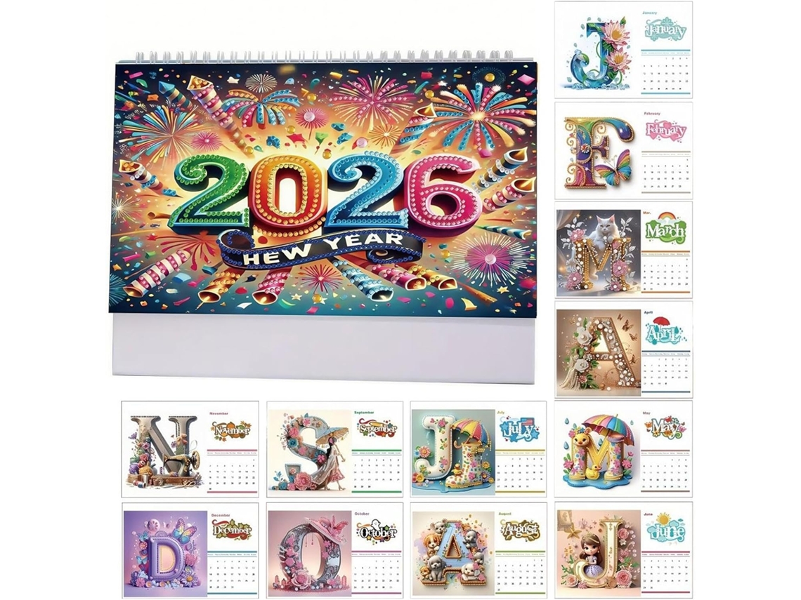 Calendario de escritorio 2026 con diamantes de imitación, decoración del hogar y pasatiempos creativos para la organización de la oficina.