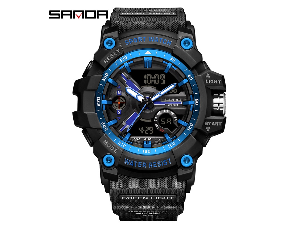 Reloj Despertador Electrónico Multifuncional (negro Y Azul) Con Acabado Luminoso, Resistente Al Agua Y A Los Golpes.