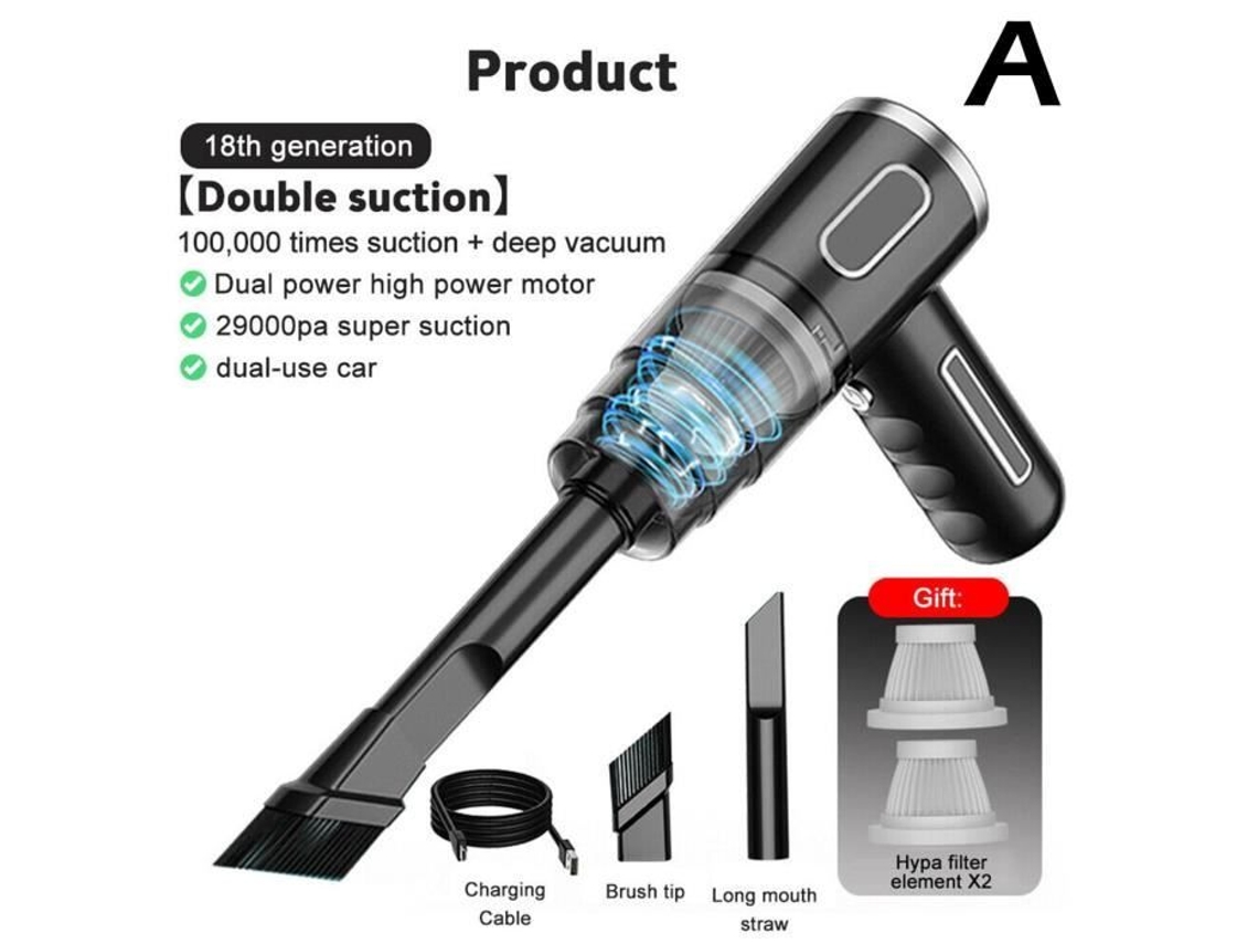 Cor Preta 29000Pa Portátil Sem Fio Aspirador de Pó para Carro Usb Recarregável Acessório de Aspirador de Pó para Carro Seco e Molhado