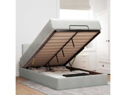 Estructura Cama Otomana Colchón Terciopelo Gris Claro 120x200cm