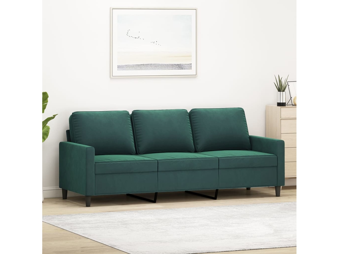 Sofá De 3 Plazas Terciopelo Verde Oscuro 180 Cm