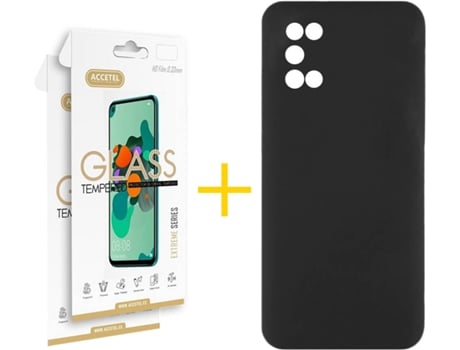 Carcasa + 2 Protectores de Vidrio Samsung Galaxy A03s ACCETEL Silicona Liso Negro