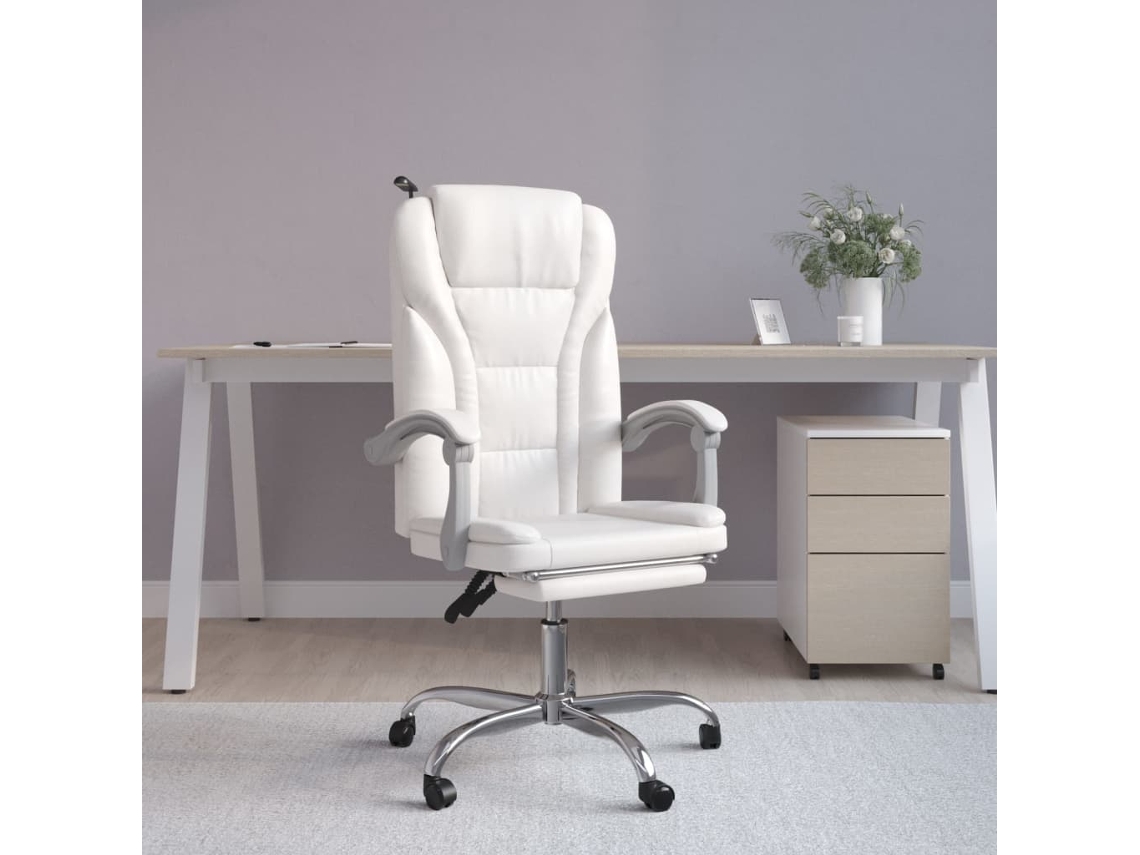 Silla de oficina reclinable cuero sintético blanco
