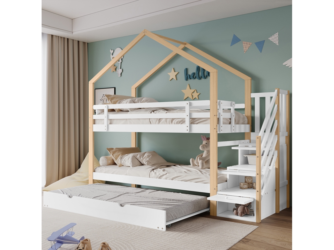 Cama Alta Extensible Con Tobogán, Blanca