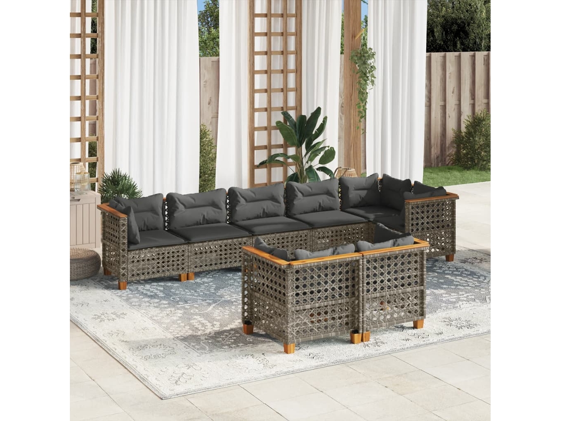 Conjunto de sofás de jardín de 8 piezas DKD Home Decor con cojines de mimbre gris