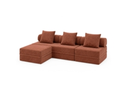 Sofá Modular 3+1+puff Convertible Veludo Listado Terracota