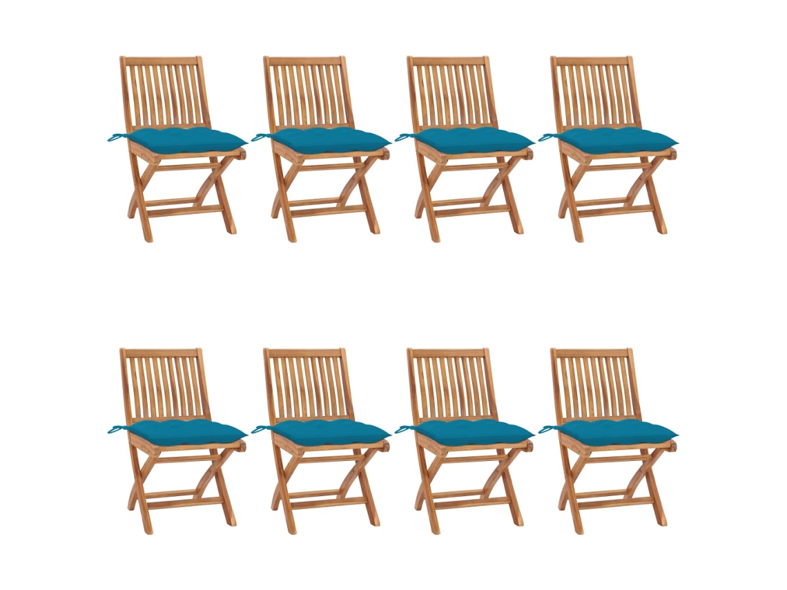 Conjunto 8 Silla de jardín VIDAXL Azul Madera (46.5x58x88 cm)