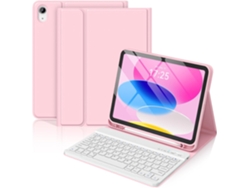 Funda con teclado Bluetooth Fwinl para iPad de 11.ª generación (2025, 10,9 pulgadas) con protector de teclado inalámbrico Bluetooth para tableta (portugués, rosa)