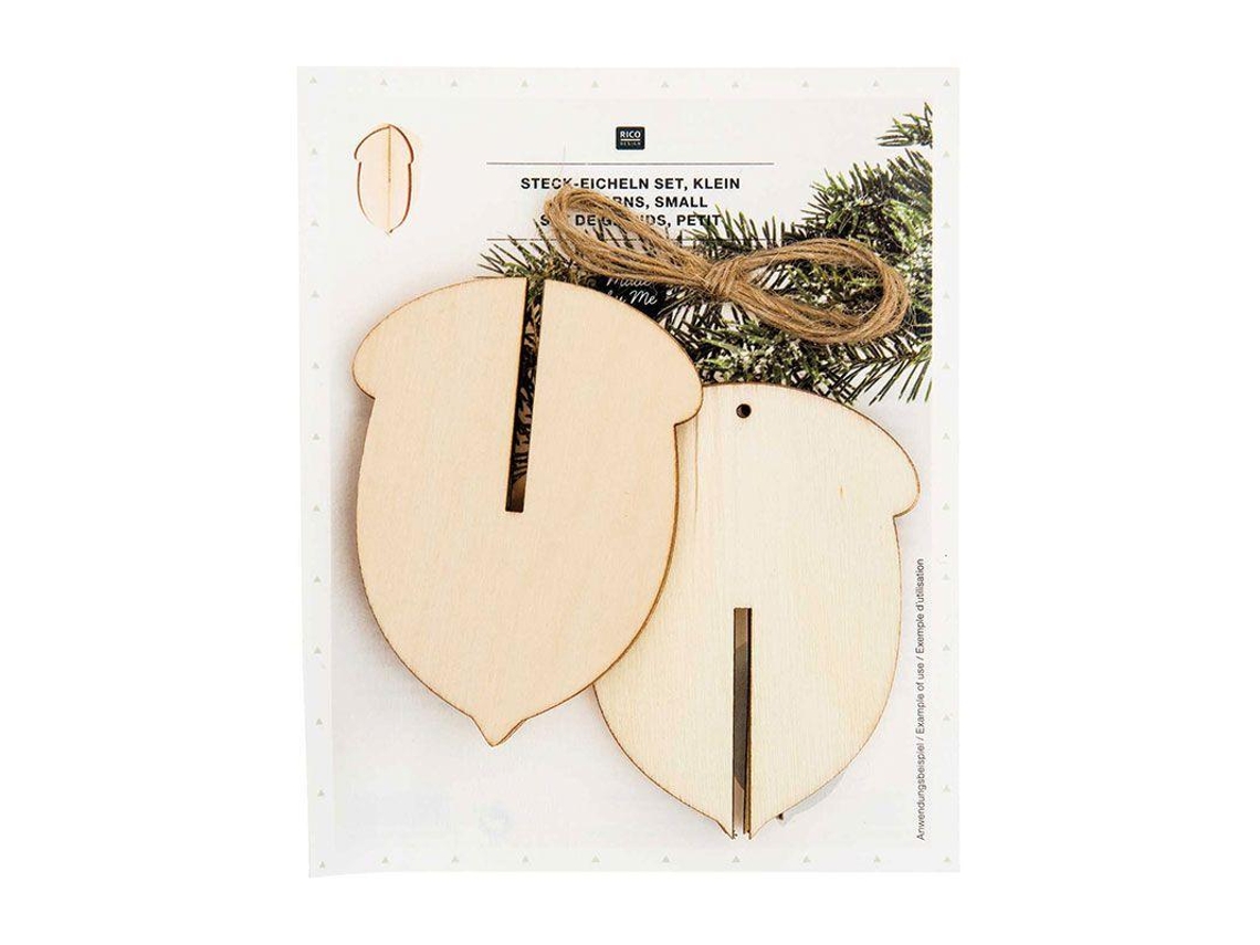 Decoración navideña de madera - 3 bellotas en relieve