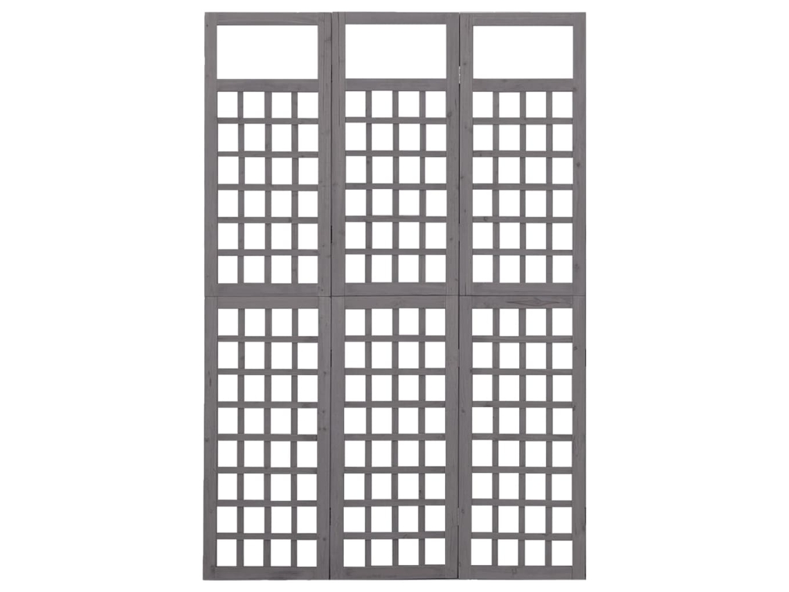 Biombo | Mampara/Enrejado 3 Paneles Abeto Macizo 121x180 Cm Gris Wsd889332 Adorável Casa