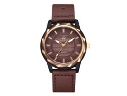 Reloj De Pulsera Para Hombres De Moda Cuarzo Analógico Con Correa De Cuero Pu Marrón Oscuro