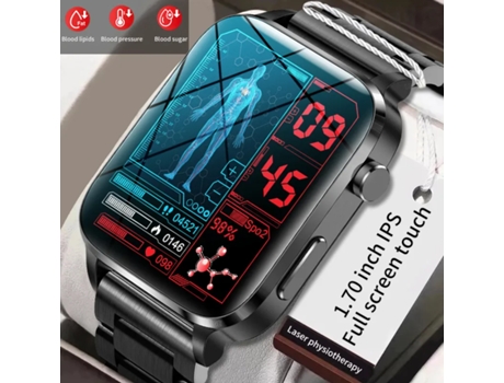 Smartwatch OHPA F100 freqüência cardíaca Açúcar no sangue Relógio de saúde Sono Monitoramento da temperatura corporal preto
