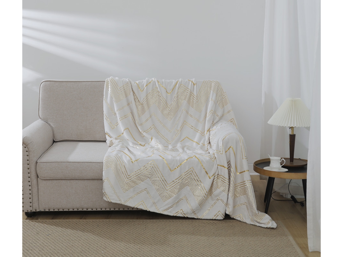 Manta con estampado geométrico blanco claro 160*220cm-BOD HOME