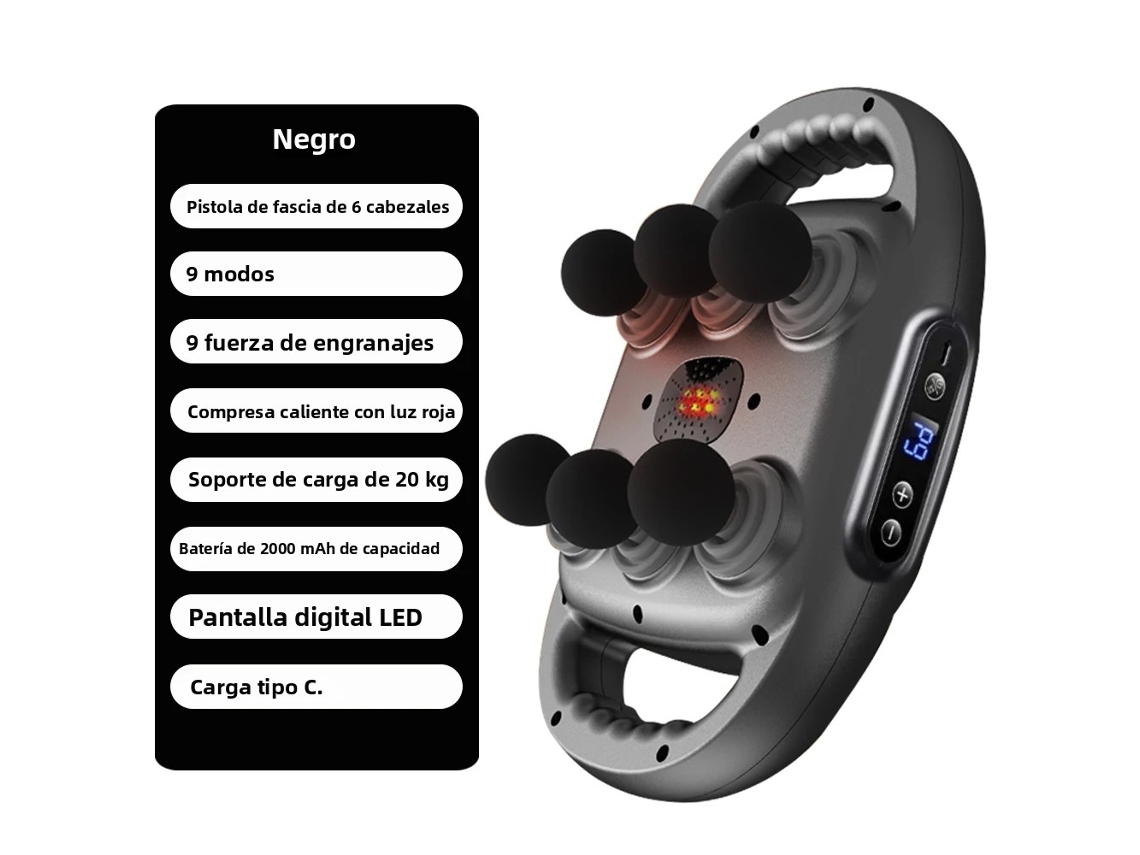 (negro) Masajeador Eléctrico De Fascia Con 6 Cabezales De Masaje