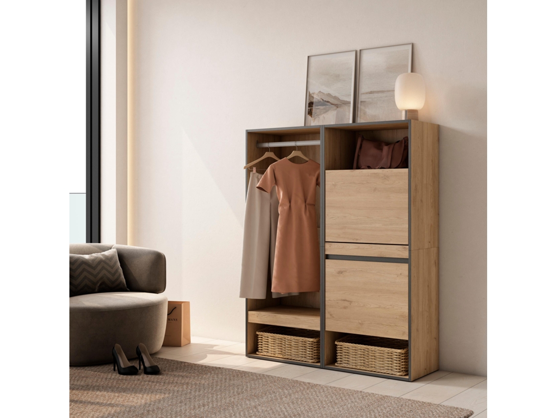 Vestidor abierto, 120x145x35 cm, Dormitorio, habitación, Zapatero, Roble SKRAUT HOME