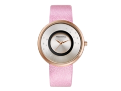 Reloj De Cuarzo Impermeable Rebirth Para Mujer Con Correa De Cuero Rosa.