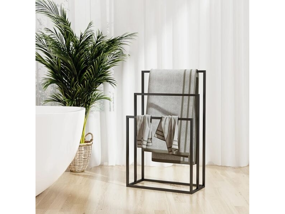 Toallero de pie Vidaxl negro 48x24x79 cm hierro Jortmrd