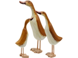 Juego De 3 Esculturas De Patos De Madera Hechas A Mano Con Bordes Lisos.