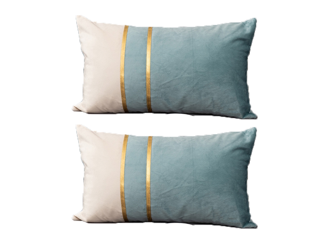 Juego De 2 Fundas De Almohada De Terciopelo Con Detalles En Cuero Dorado, 30 X 50 Cm