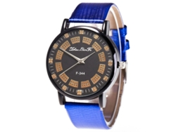 Reloj De Pulsera Analógico De Cuarzo Con Correa Ajustable De Pu Para Hombre Y Mujer - Azul