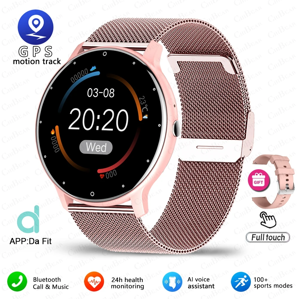Reloj inteligente MDUG con pantalla táctil, funciones de fitness, resistente al agua, Bluetooth, Android e iOS (red rosa)