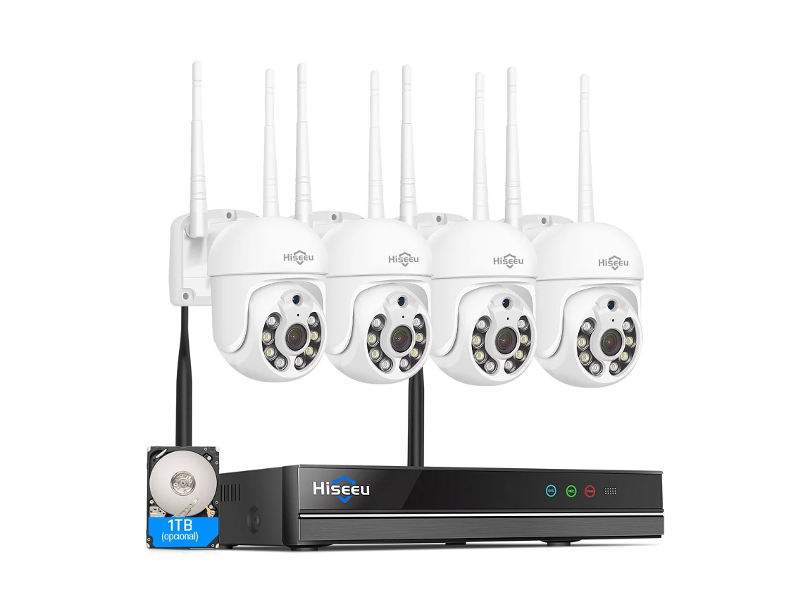 Equipo de circuito HISEEU cerrado de televisión Kit CCTV Cámara Negro WifVideo Vigilancia 8Ch 4 Cámaras 1080P F Negro