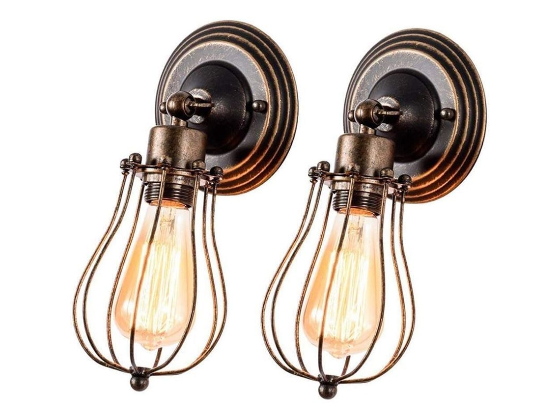 2026-lámpara De Pared Vintage Industrial Ajustable Con Jaula De Metal, Sconce Rústica Para Hogar Y Comercio