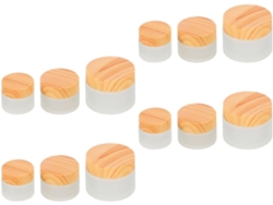 Ciieeo Com 12 Potes Cosméticos De Vidro Fosco Com Tampas Com Efeito Madeira, Capacidades De 5g, 10g E 30g.