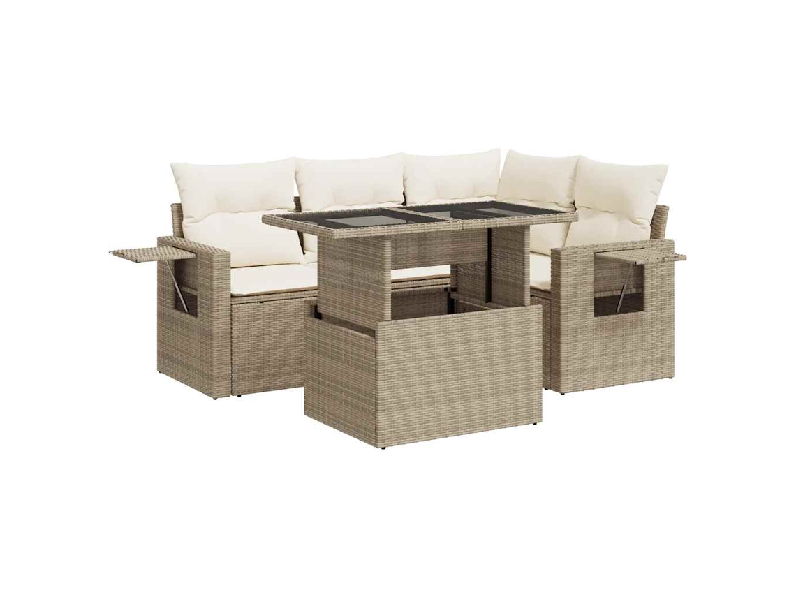 Conjunto 5 de sofás jardín con cojines VIDAXL ratán sintético beige