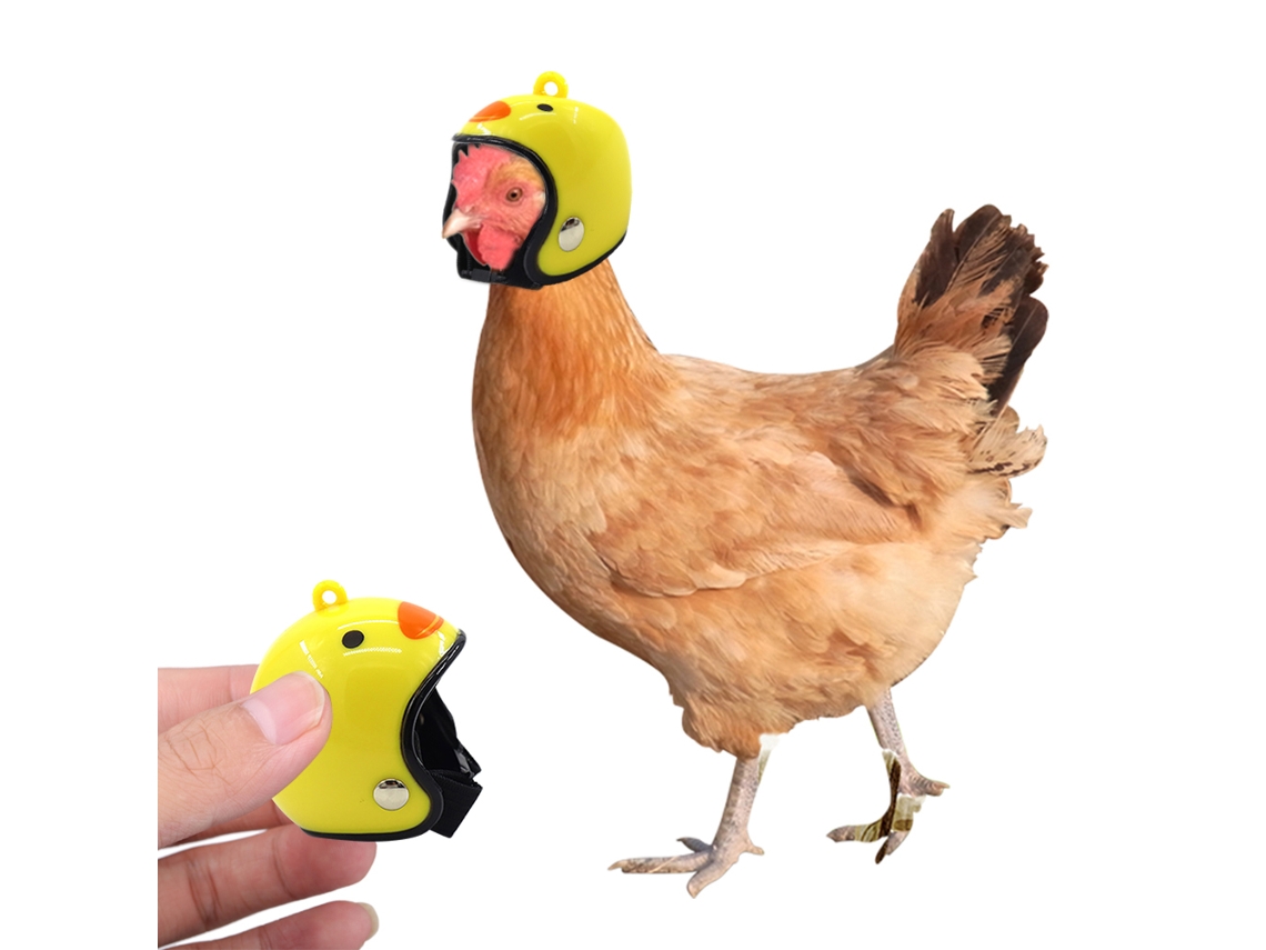 Casco con diseño de pollo de dibujos animados para mascotas pequeñas: ajustable y seguro.